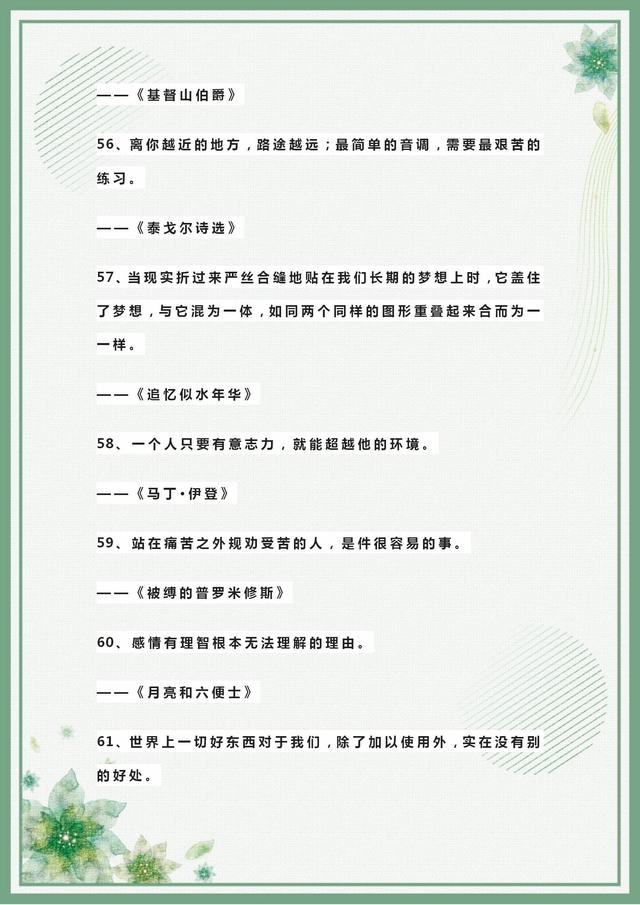 初中语文100句经典名著精华句子，超加分的中考写作素材！可下载